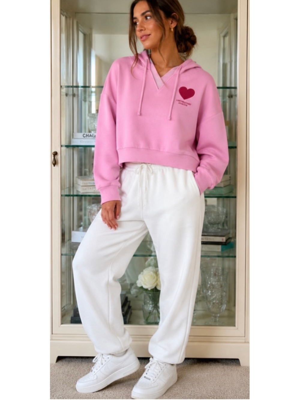 Red Valentino Pink Heart Graphic Cropped Hoodie, Size S Oversized Fits up to L
